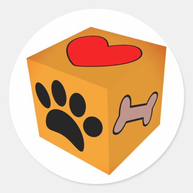Sticker Rond Cartoon Chien Paw Coeur Et Os (Devant)