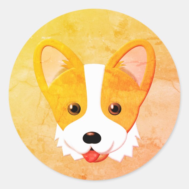 Sticker Rond Cartoon Corgi peinture (Devant)