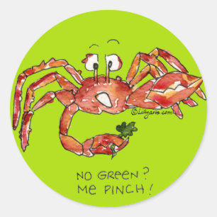 Sticker Rond Cartoon Crabe avec Stick Clover