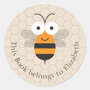 Sticker Rond Cartoon Cute Funny Honey Bee Honeycomb Plaque d'en
