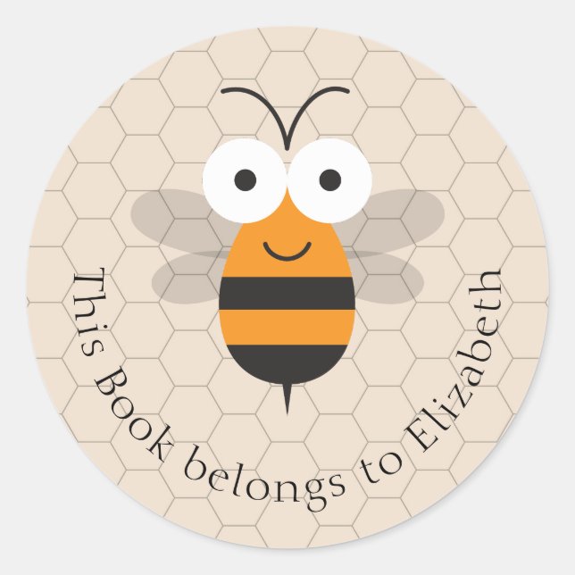 Sticker Rond Cartoon Cute Funny Honey Bee Honeycomb Plaque d'en (Devant)