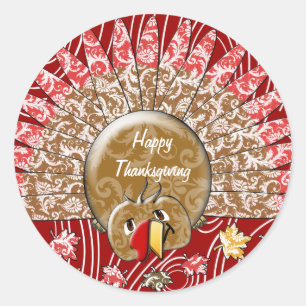 Sticker Rond Cartoon Damask Bois Grain Thanksgiving Turquie