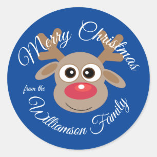 Sticker Rond Cartoon de Noël Cute Reindeer bleu Nouveauté