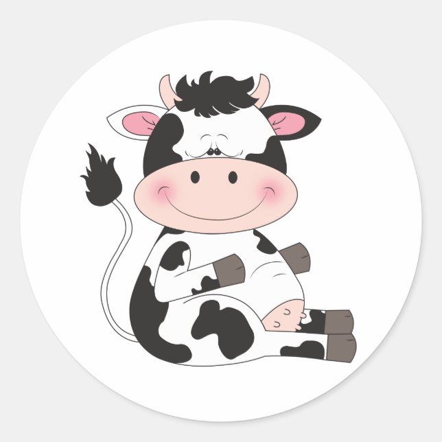 Sticker Rond Cartoon de vache bébé mignon (Devant)