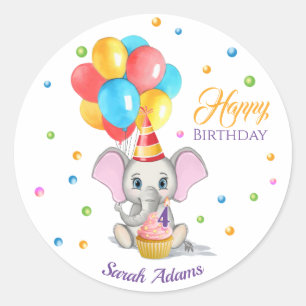 Sticker Rond Cartoon Eléphant Coloré Anniversaire de enfant Cla