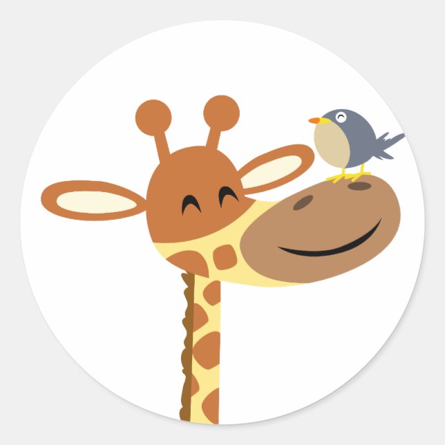 Sticker Rond Cartoon Giraffe et collant ami (Devant)