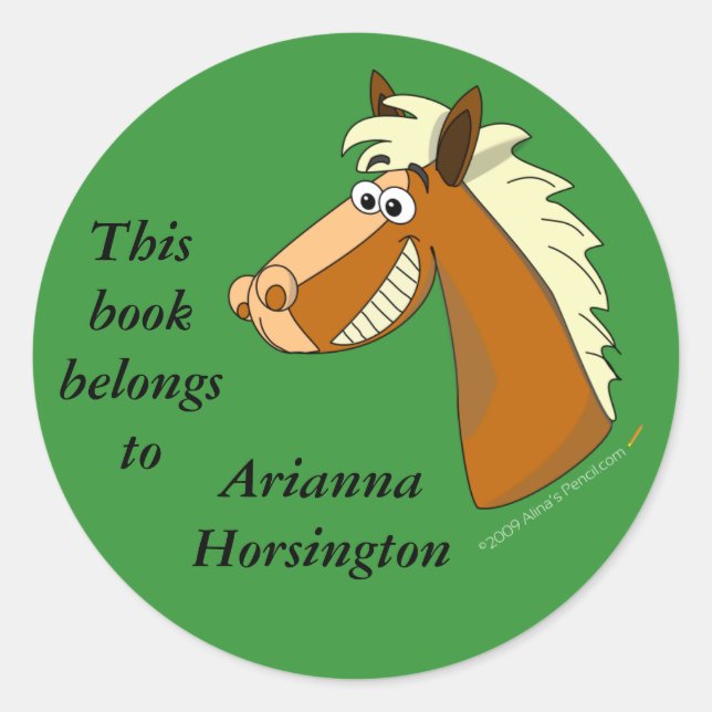 Sticker Rond Cartoon Horse Boplate Modèle (Devant)