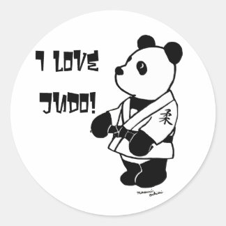 Sticker Rond Cartoon Judo Panda personnalisé Ceinture noire