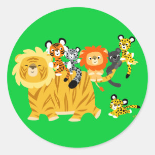 Sticker Rond Cartoon Liger et amis collant rond