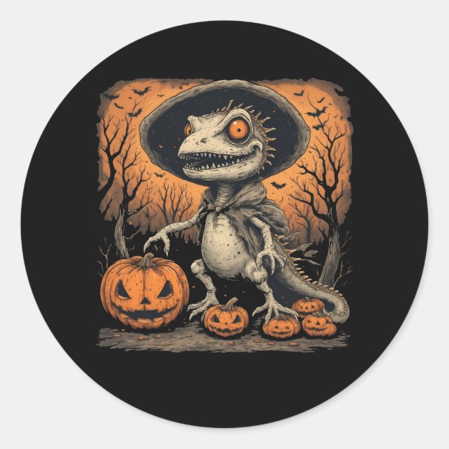 Sticker Rond Cartoon Lizard and His Pumpkin Pals–Cute Fall (Devant)