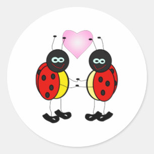 Sticker Rond Cartoon Log Ladybug
