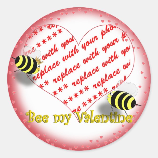 Sticker Rond Cartoon Miel Bees "Bee My Valentine" Cadre photo (Devant)