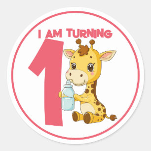 Sticker Rond Cartoon mignon bébé Giraffe Anniversaire