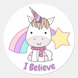 Sticker Rond Cartoon mignon bébé licorne et arc-en-ciel