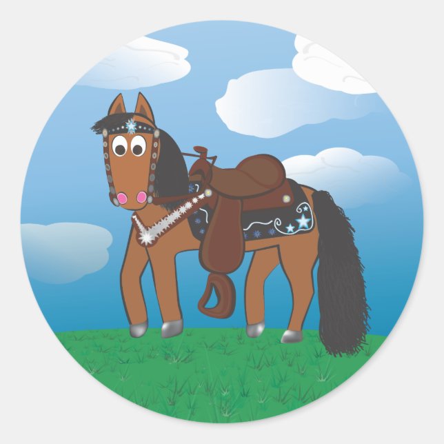 Sticker Rond Cartoon mignon Cheval de l'Ouest (Devant)