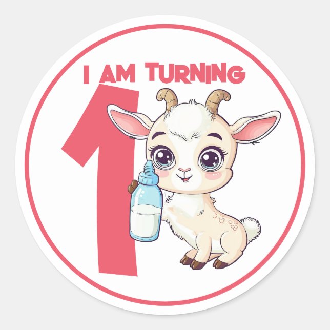 Sticker Rond Cartoon mignon chèvre bébé anniversaire (Devant)