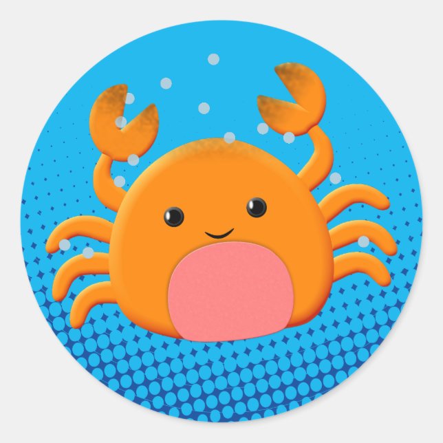 Sticker Rond Cartoon mignon Crabe bleu océan (Devant)