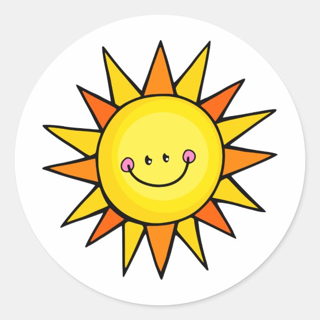 Sticker Rond Cartoon mignon Joyeux soleil d'été souriant (Devant)