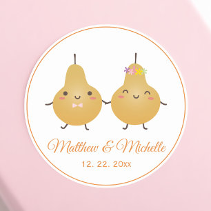 Sticker Rond Cartoon mignon Parfait Pear Couple Wedding Favoris