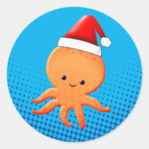 Sticker Rond Cartoon mignonne Bébé Octopus Santas