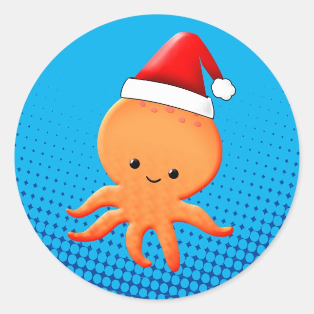 Sticker Rond Cartoon mignonne Bébé Octopus Santas (Devant)