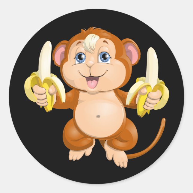 Sticker Rond Cartoon monkey with bananas (Devant)