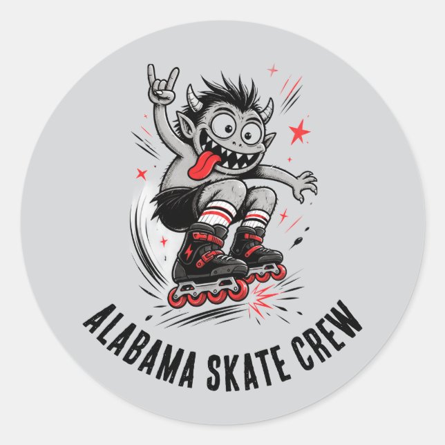 Sticker Rond Cartoon Monster Roller Skating (Devant)