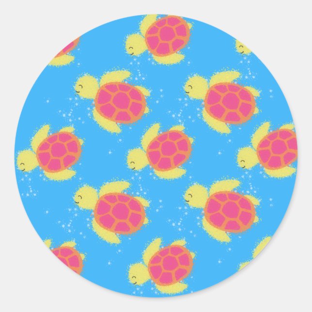Sticker Rond Cartoon Motif de tortue de mer (Devant)