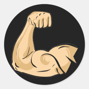 Sticker Rond CARTOON MUSCLES HOMME bras fort biceps pow athléti