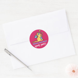 Sticker Rond Cartoon Pastel Jaune Dragon Magique Fête d'Hallowe