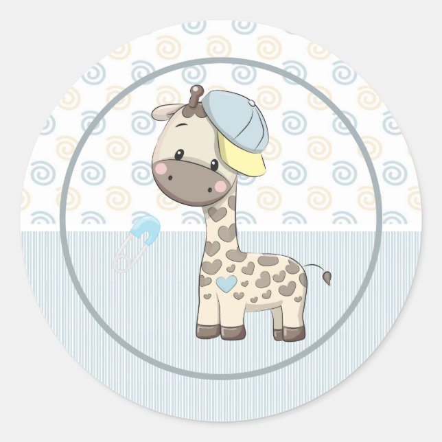 Sticker Rond Cartoon personnalisé Baby Boy Giraffe (Devant)