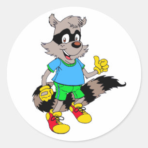 Sticker Rond Cartoon Raccoon