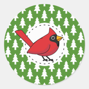 Sticker Rond Cartoon Red Cardinal