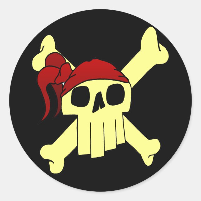 STICKER ROND CARTOON SKULL ET CROSSBONES (Devant)