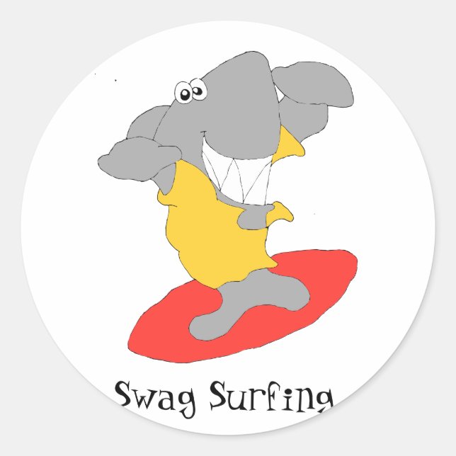 Sticker Rond Cartoon Surf Requin (Devant)