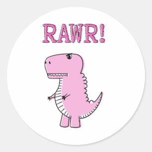 Sticker Rond Cartoon T-Rex Dinosaur Mignonne Et Rose En Colère