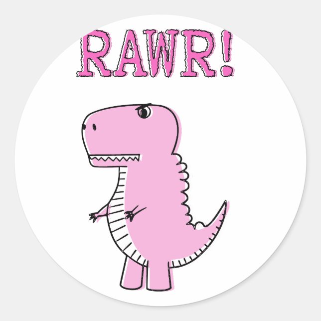Sticker Rond Cartoon T-Rex Dinosaur Mignonne Et Rose En Colère (Devant)