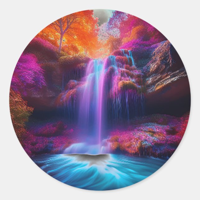 Sticker Rond Cascade colorée Imaginaire (Devant)