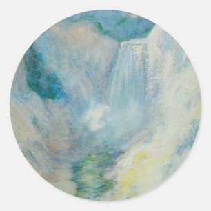 Sticker Rond Cascade dans Yellowstone par Twachtman, Art Vintag