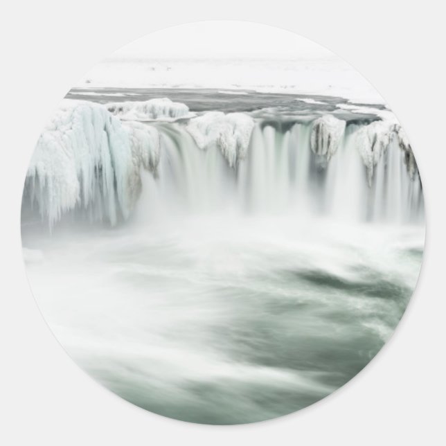 Sticker Rond Cascade de Godafoss, hiver, Islande (Devant)