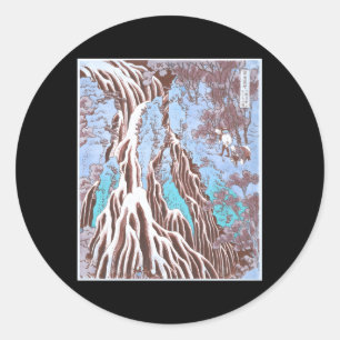 Sticker Rond Cascade de Kirifuri Hokusai Ukiyo E Japon Paysage