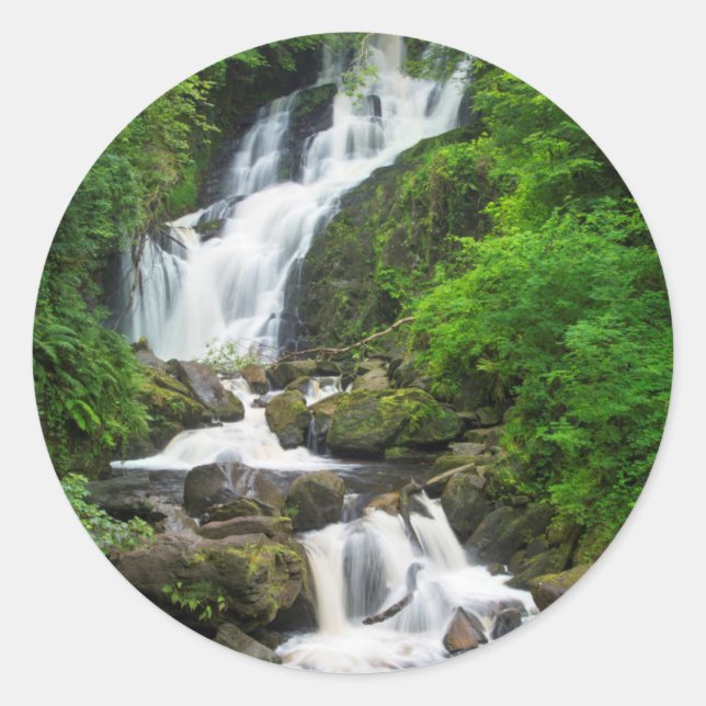 Sticker Rond Cascade de Torc paysage, Irlande (Devant)