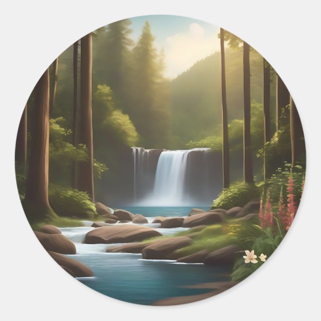 Sticker Rond Cascade paisible, retraite paisible (Devant)