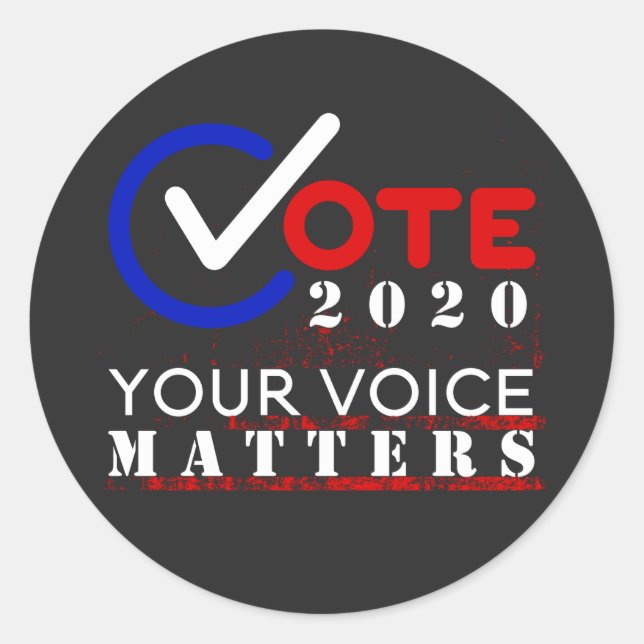 Sticker Rond Case à cocher Votez 2020 Votre voix compte (Devant)