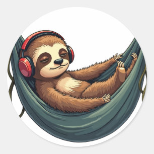 Sticker Rond Casque Anti-Bruit Introverti Paresseux - Nourrir 