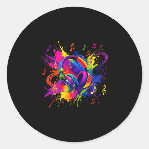 Sticker Rond Casque audio coloré avec une illustration de notes