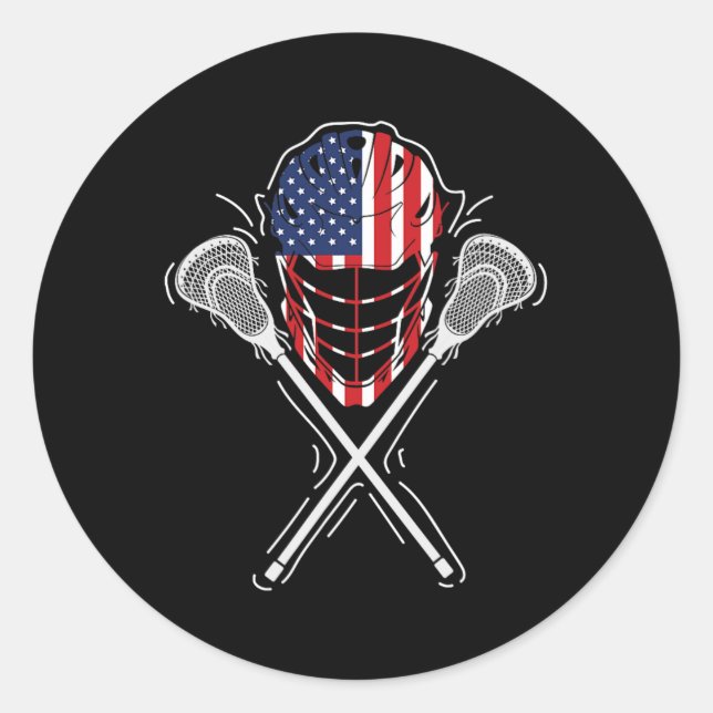 Sticker Rond Casque de crosse Sticks croisés Amérique Drapeau c (Devant)