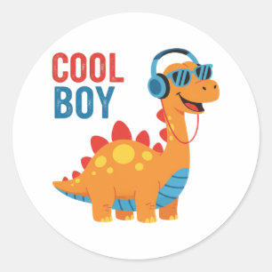 Sticker Rond Casque de dinosaure garçon cool Lunettes de soleil