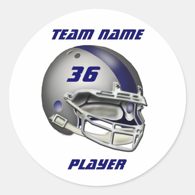 Sticker Rond Casque de football bleu argent et marine (Devant)