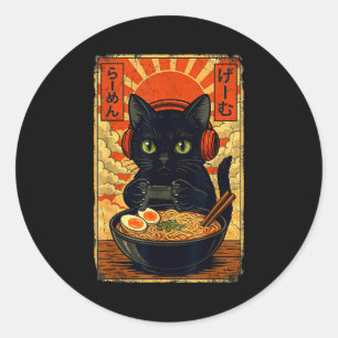 Sticker Rond Casque de jeu drôle kawaii anime hommes chat joueu